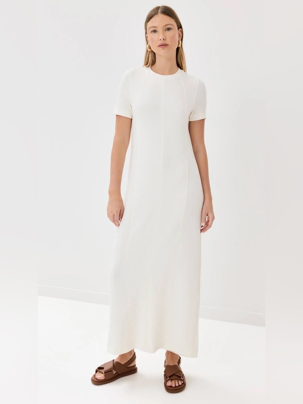Varley Hattie Duo Jersey Short Sleeve T-Shirt Style Maxi Dress in Egret Sz M